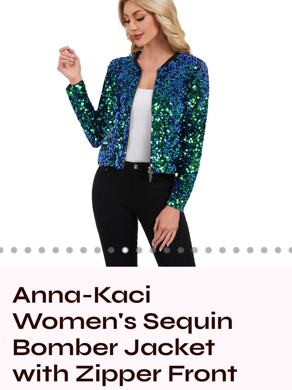 Sequin Bomber Jacket in Blue-Green by Unknown Brand